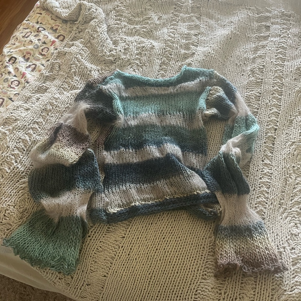 Seafoam striped handmade sweater
